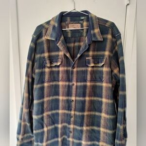 Orvis Mens XXL Flannel Shacket  Button Front With Pockets 100% Cotton Blue Brown
